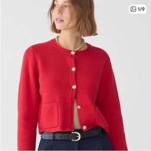 J. Crew Vibrant Red Cardigan with Gold Buttons